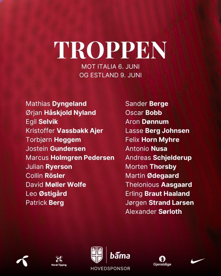 将战意大利！挪威世欧预大名单：哈兰德领衔、厄德高、瑟洛特在列